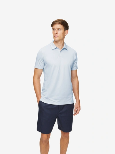Shop Derek Rose Men's Polo Shirt Ramsay 2 Pique Cotton Tencel Sky