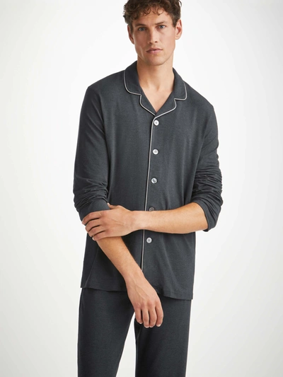 Shop Derek Rose Men's Modern Fit Pyjamas Marlowe Micro Modal Stretch Anthracite