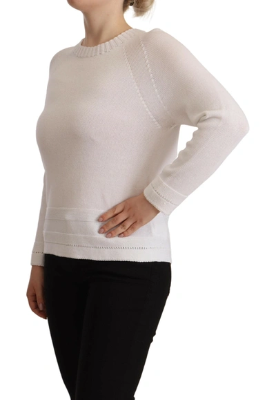 Alpha Studio White Long Sleeves Crewneck Pullover Sweater In White