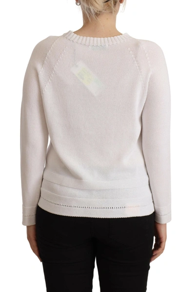 Alpha Studio White Long Sleeves Crewneck Pullover Sweater In White