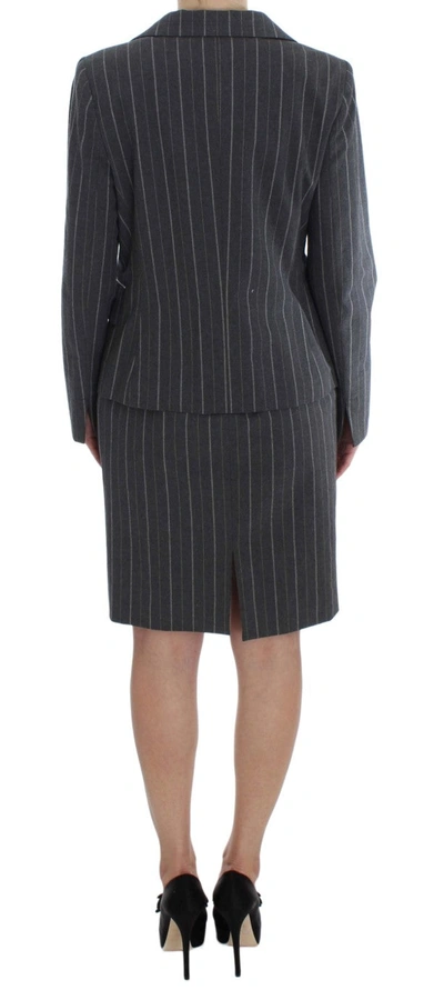 Shop Bencivenga Elegant Gray Striped Dress &amp; Blazer Suit Women's Set