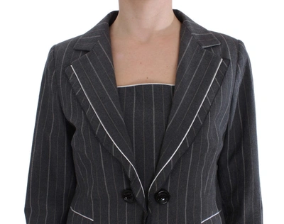 Shop Bencivenga Elegant Gray Striped Dress &amp; Blazer Suit Women's Set