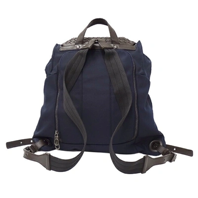 Shop Bottega Veneta Intrecciato Navy Synthetic Backpack Bag ()