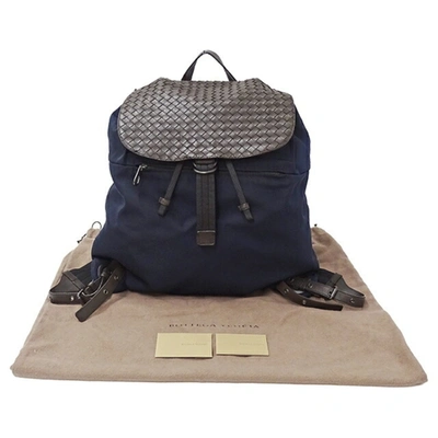 Shop Bottega Veneta Intrecciato Navy Synthetic Backpack Bag ()