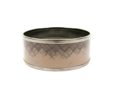 Bottega Veneta Women's Light Brown / Silver Enamel Metal Woven Bracelet (small) In Light Brown / Silver