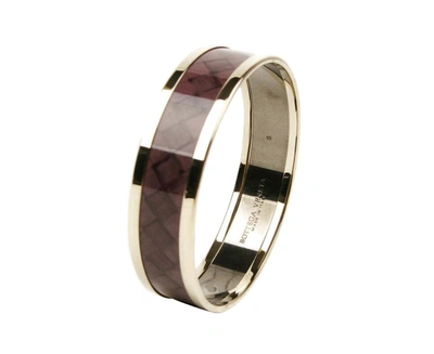 Bottega Veneta Women's Purple Enamel Metal Woven Print Gold Bracelet (small) In Purple / Gold