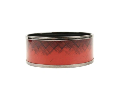 Shop Bottega Veneta Women's Red / Black Enamel Metal Woven Print Small Bracelet