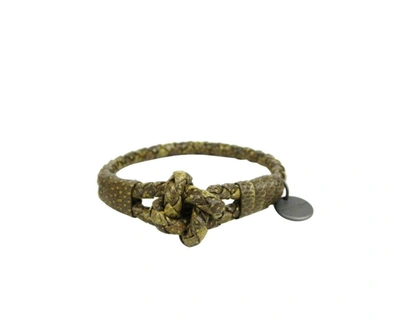 Shop Bottega Veneta Women's Yellow / Brown Snake Leather Braided Bracelet With Knot 312080 9441
