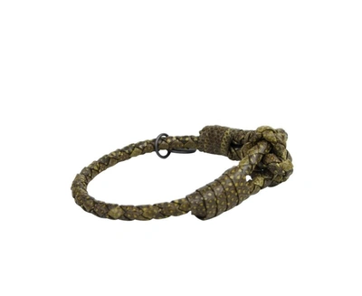 Shop Bottega Veneta Women's Yellow / Brown Snake Leather Braided Bracelet With Knot 312080 9441