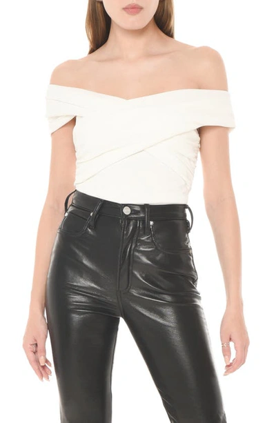 Wayf Crossover Off The Shoulder Bodysuit In Ivory