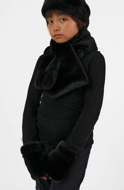 Shop Apparis Kids' Faux Fur Scarf, Headband & Fingerless Mittens Set In Noir