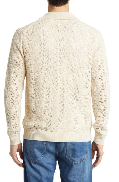 Shop Nn07 Vito Open Stitch Button Front Polo Sweater In White Glass