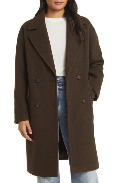 Shop Lucky Brand Double Breasted Coat In Espresso Melange