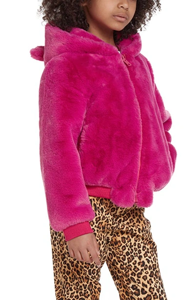 Shop Apparis Kids' Lily Faux Fur Hooded Coat In Confetti Pink