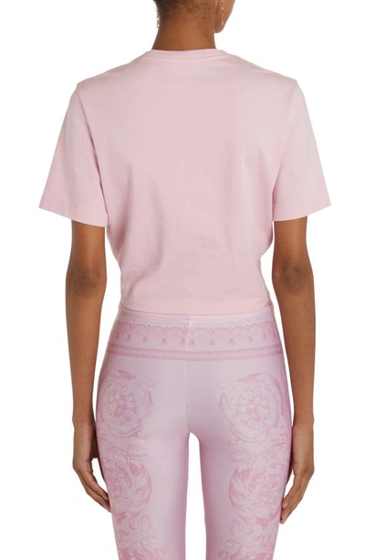 Shop Versace Milano Embroidered Safety Pin Crop Cotton T-shirt In Pale Pink