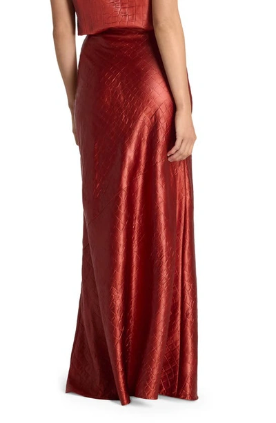 St John Croc-embossed Italian Fluid Satin Maxi Skirt In Auburn