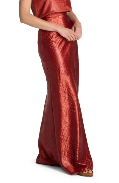 St John Croc-embossed Italian Fluid Satin Maxi Skirt In Auburn