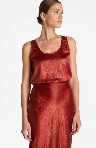 St John Croc-embossed Italian Fluid Satin Maxi Skirt In Auburn