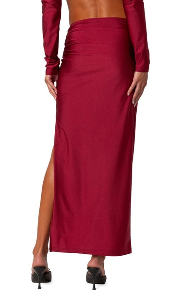 Shop Edikted Reema Shiny Slit Maxi Skirt In Red