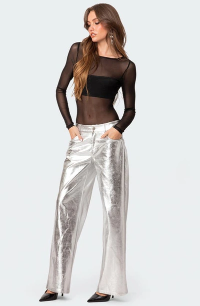 Edikted Sheer Bandeau Mesh Bodysuit In Black