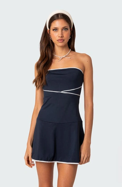Edikted Freya Contrast Trim Strapless Minidress In Navy