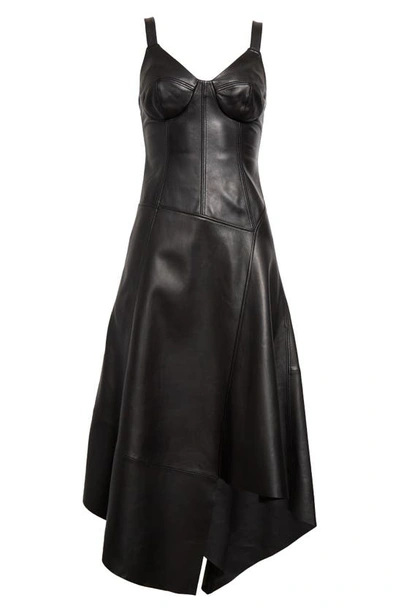 Jason Wu Collection Leather Midi Dress With Asymmetric Skirt In Black
