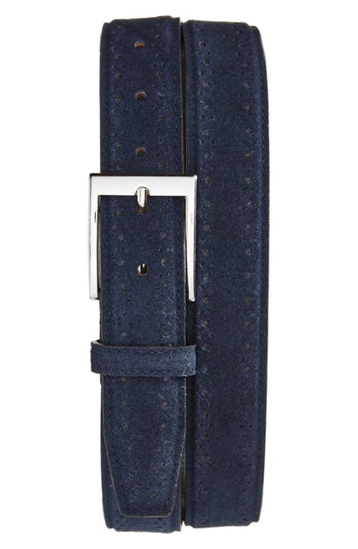 Shop Florsheim Lucky Perforated Suede Belt In Navy