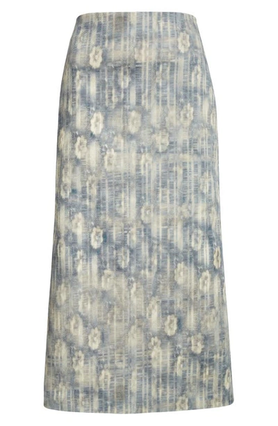 Shop Elliss Distressed Floral Denim Skirt In Blue Print Multi