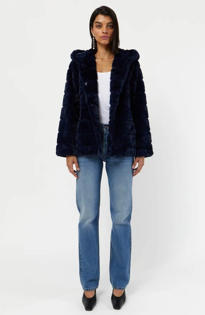 Shop Apparis Goldie 5 Faux Fur Coat In Navy Blue