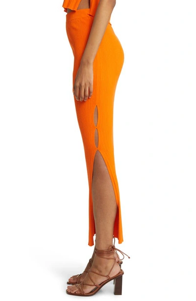 Shop Frame Mixed Rib Skirt In Bright Tangerine