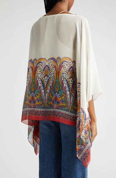 Shop Etro Placed Paisley Silk Georgette Poncho In Print On White Base