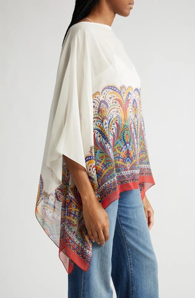 Shop Etro Placed Paisley Silk Georgette Poncho In Print On White Base