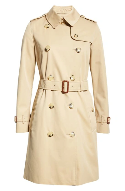 Burberry Kensington Organic Belted Double-breasted Trench Coat In Honey