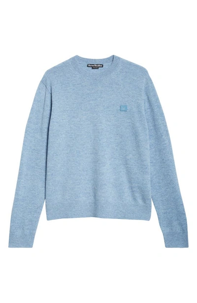 Shop Acne Studios Kalon Face Patch Wool Sweater In Steel Blue Melange