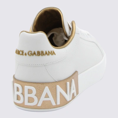 Shop Dolce & Gabbana White And Gold Leather Portofino Sneakers