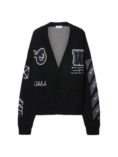 Shop Off-white Cardigan Sweater In Black