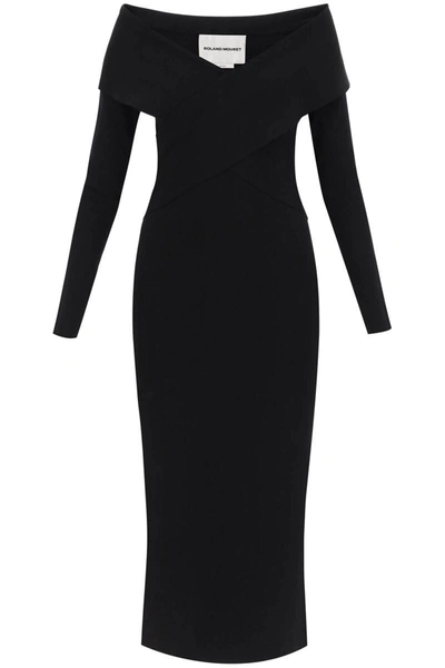 Shop Roland Mouret Midi Dress With Criss-cross Neckline In Black