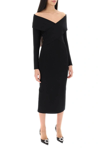 Shop Roland Mouret Midi Dress With Criss-cross Neckline In Black