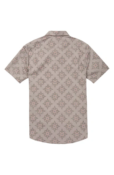 Shop Volcom Throwing Star Short Sleeve Cotton Button-up Shirt In Tower Grey
