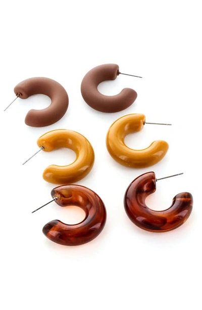 Shop Panacea Set Of 3 Resin Hoop Earrings In Brown