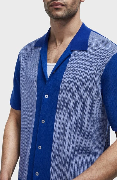 Shop Rag & Bone Avery Herringbone Knit Snap Front Shirt In Blue Multi