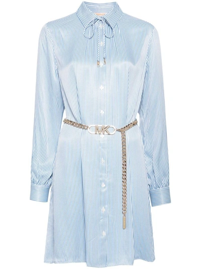 Shop Michael Michael Kors Chain Short Shirtdress In Clear Blue