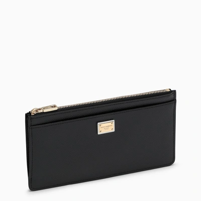 Shop Dolce & Gabbana Black Dauphine Leather Zipped Card Holder