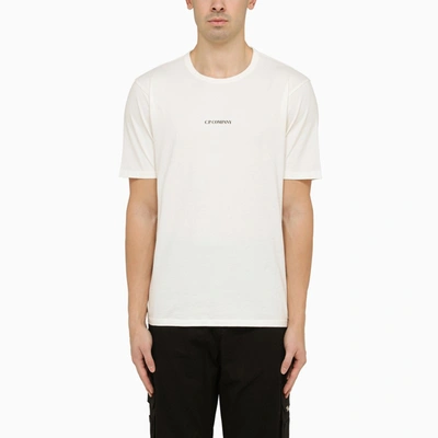 Shop C.p. Company Gauze-coloured Crew-neck T-shirt With Logo In White