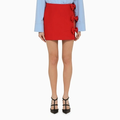 Shop Valentino Red Wool And Silk Mini Skirt With Bows