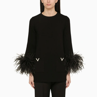 Shop Valentino Black Viscose Feather Sweater