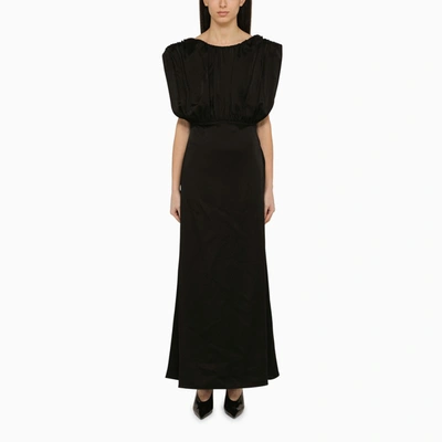 Shop Jil Sander | Long Dress With Black Ruffles In Beige