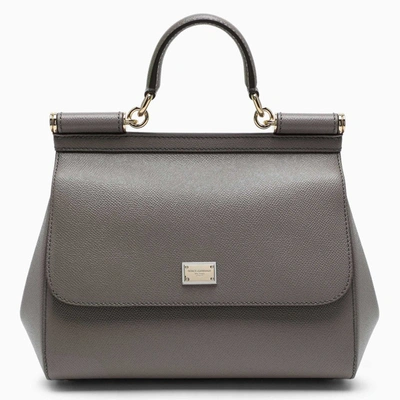 Shop Dolce & Gabbana Taupe Sicily Medium Handbag In Brown