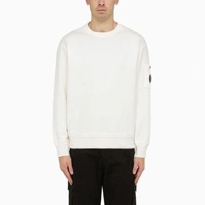 Shop C.p. Company Gauze-coloured Crewneck Sweater With Lens Detail In White