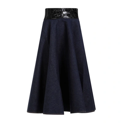 Shop Alaïa Belt Midi Skirt In Blue